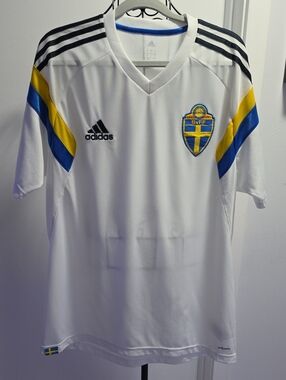 adidas White Sweden National Team Jersey with Blue and Yellow Accents